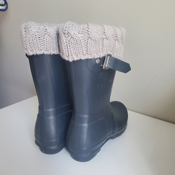 Hunter Blue Rain Boots with Knit Cuff - Picture 9 of 12